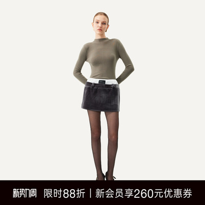 Unawares双层腰头丝绒迷你短裙