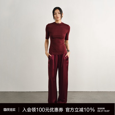 UNAWARES宽松直筒缎面极简空气裤