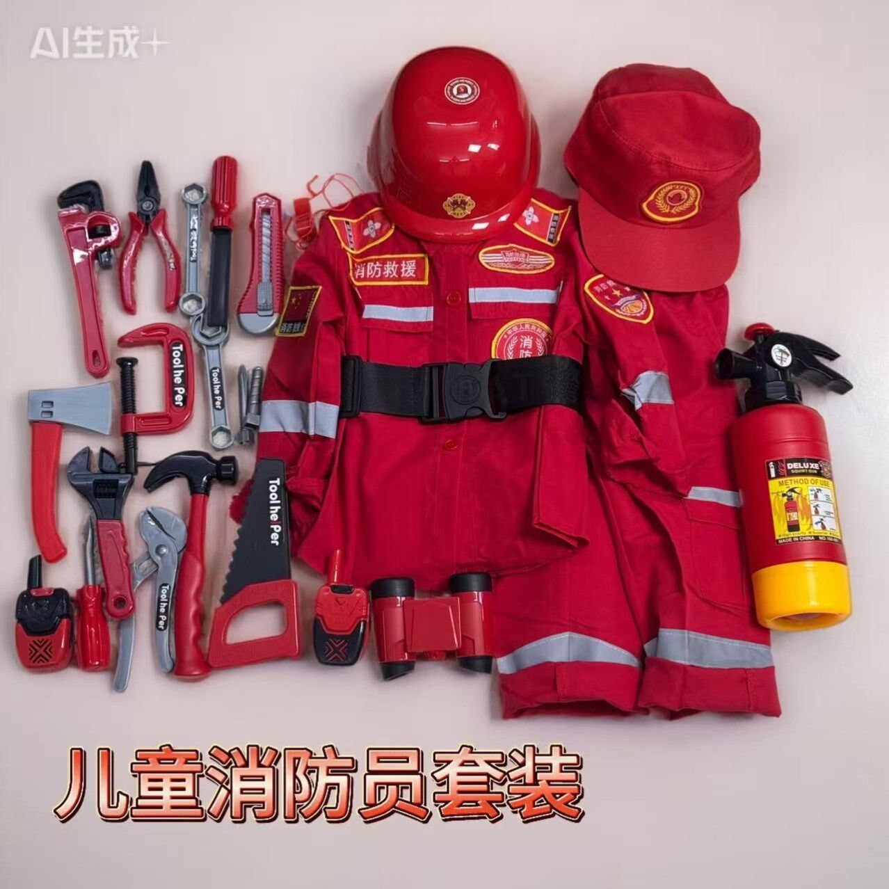 消防员套装儿童演出职业表演服长袖演出服过家家装扮新款亲子水枪