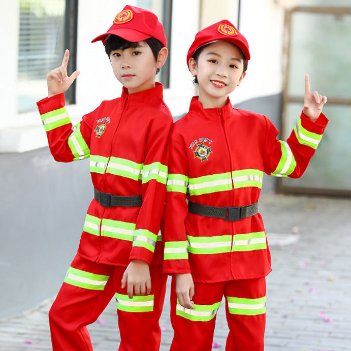 儿童消防员cosplay套装亲子活动背包益智服装帽子护目帽演出服