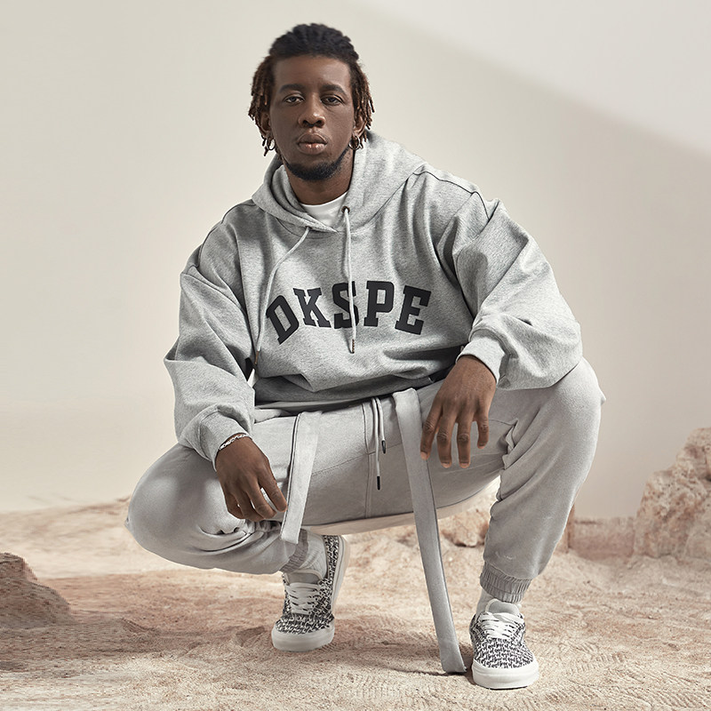 欧美高街国潮灰色美式卫衣男潮加绒连帽oversize大码男装潮牌外套