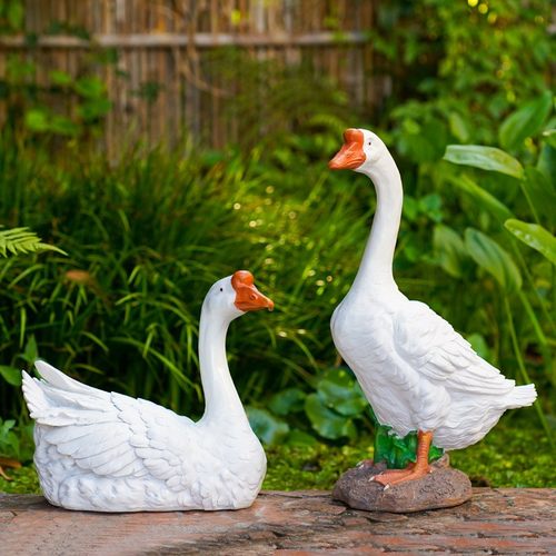 庭院花园布置喝水鸭子户外摆件