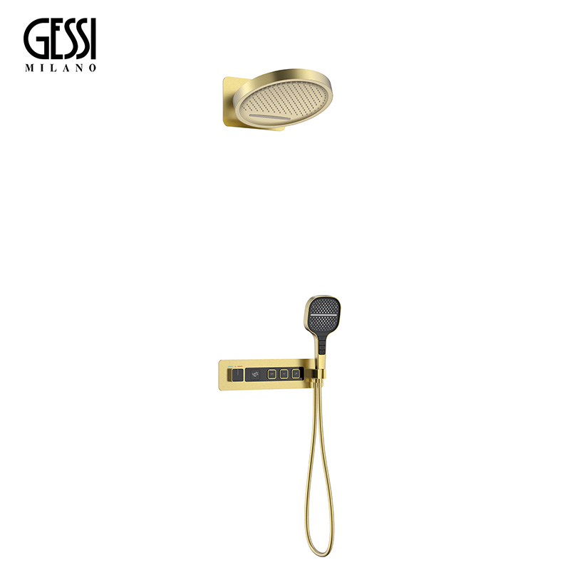 意大利Gessi暗装花洒预埋内嵌入墙式智能数显按键增压淋浴花洒铜