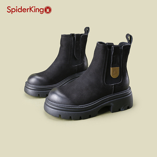 蜘蛛王厚底增高切尔西靴女款 加绒马丁靴显脚小真皮烟筒靴 2024冬季