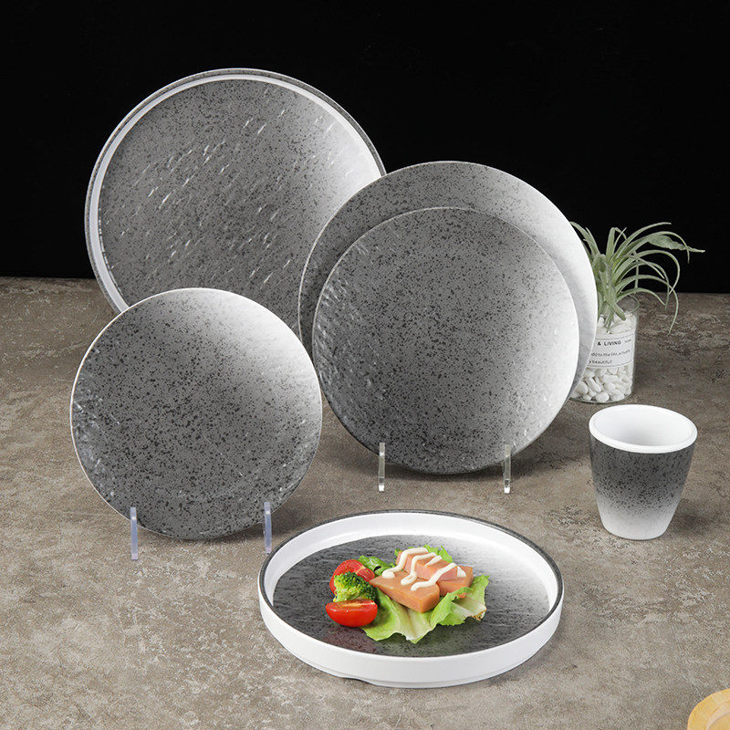 密胺酒店圆形盘子日式餐厅创意西餐牛排盘网红店菜盘商用塑料平盘