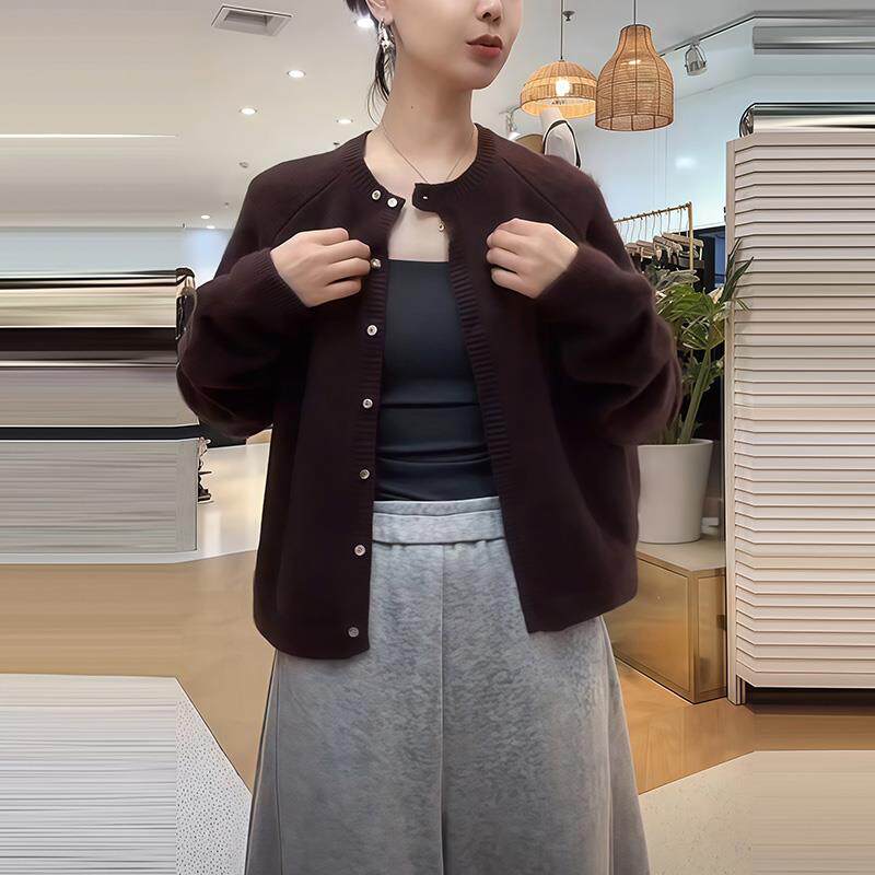 ROUMIKL爆款气质原宿风针织开衫上衣女款圆领高级感2025时尚宽松