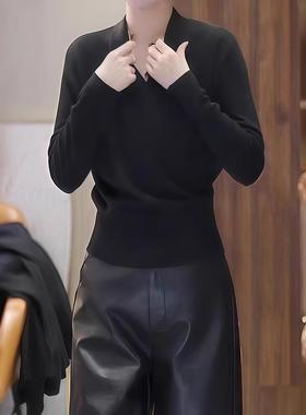 ROUMIKL高级感不规则交叉V领紫色毛衣女2025早秋独特漂亮针织衫内