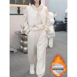 ROUMIKL气质时尚运动休闲裤子套装秋冬季新款加绒加厚减龄卫衣两