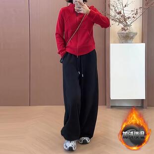 ROUMIKL加绒加厚时尚休闲套装女秋冬新款拉链卫衣休闲弯刀运动裤