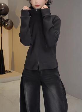 ROUMIKL高级感气质红色连帽夏季长袖短外套女秋季款修身显瘦拉炼