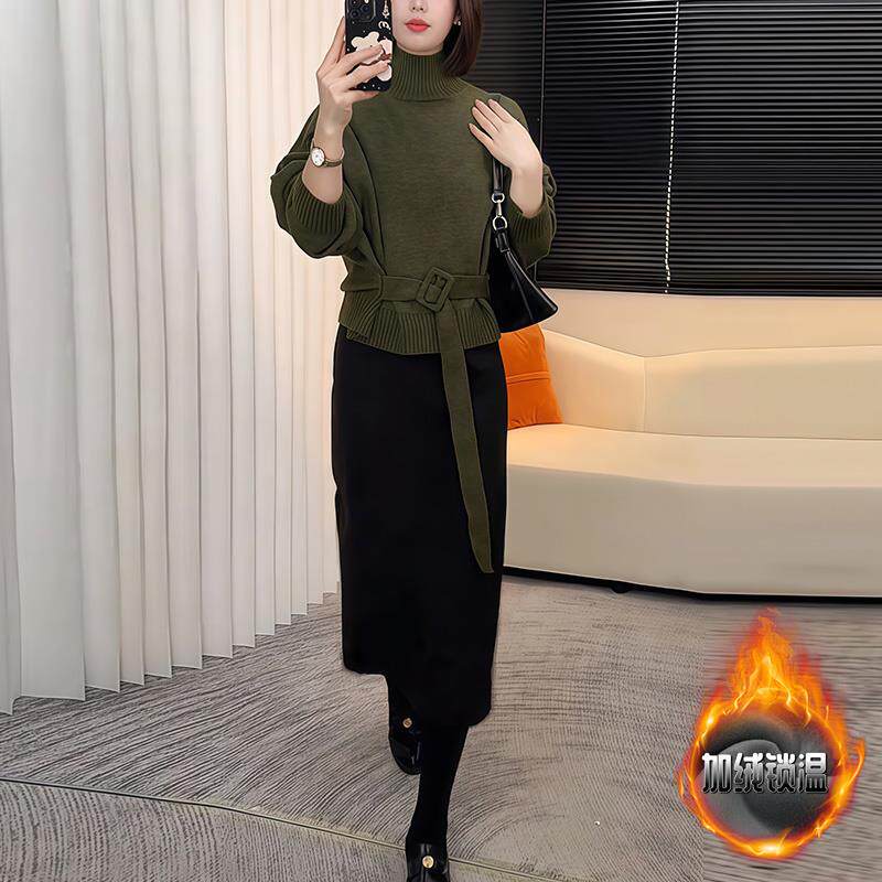 ROUMIKL秋冬季高级感宽松软糯针织毛衣高腰中长款半身裙洋气穿搭
