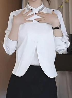 ROUMIKL法式时尚气质立领白色衬衫2025年秋季新款设计感小众修身
