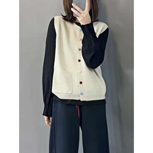 ROUMIKL独特漂亮时尚彩扣毛衣开衫针织衫马甲2025年秋季新款时尚