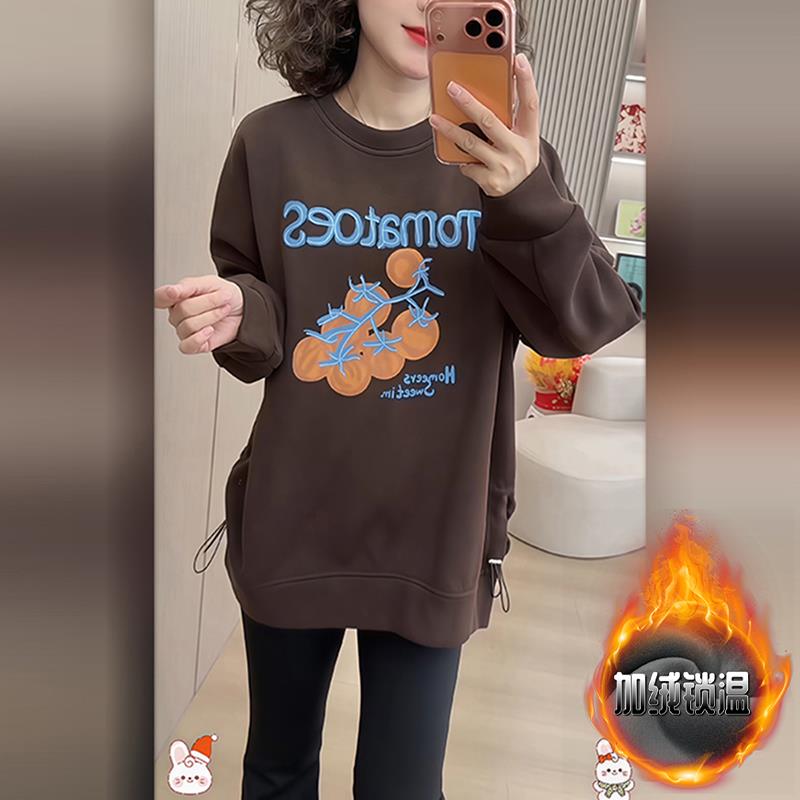 ROUMIKL冬季新款空气层欧韩时尚百搭重工上衣小番茄印花宽松休闲