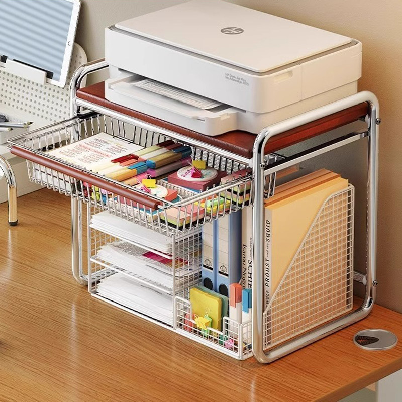 日式打印机置物架多层文件资料收纳柜分层支架办公室桌面主机架子