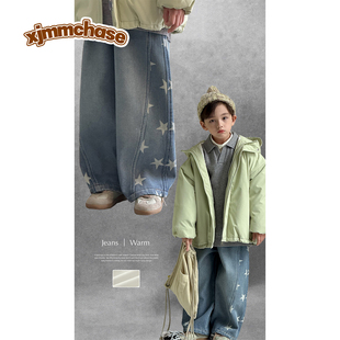 保暖卡通儿童休闲裤 虾酱麻麻男童加绒牛仔裤 男孩长裤 2025新款 冬季