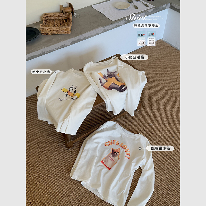 虾酱麻麻纯棉卡通长袖T恤