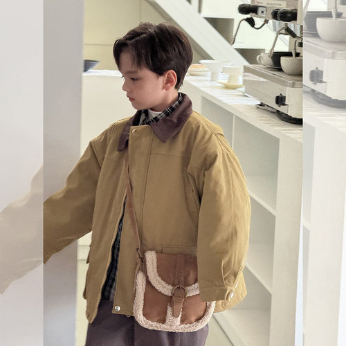 虾酱麻麻翻领夹棉外套