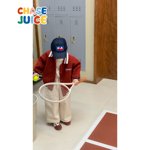 【小童】虾酱麻麻男童毛呢棒球服冬装2025新款保暖儿童装夹棉外套