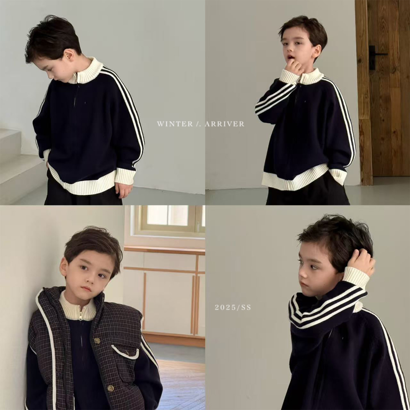 虾酱麻麻藏青针织开衫