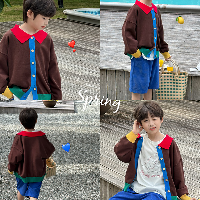 虾酱麻麻撞色毛衣开衫