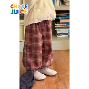 【小童】虾酱麻麻男童加绒裤子冬装2025新款洋气格子儿童装休闲裤