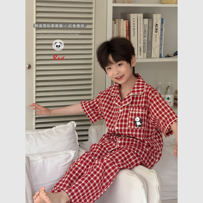 虾酱麻麻格子家居服套装