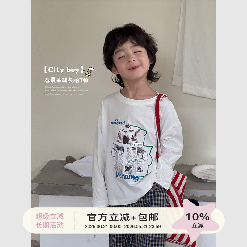 虾酱麻麻白色卡通长袖t恤
