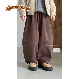 拼接阔腿儿童休闲裤 虾酱麻麻男童加绒裤 男孩长裤 2025新款 子秋冬装