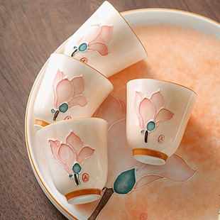 手绘女士茶杯主人杯单杯陶瓷功夫茶具品茗杯家用喝茶杯子家用茶盏