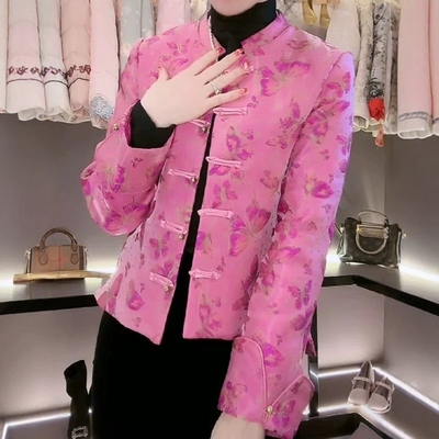 高级盘扣设计精致纯色蝴蝶棉衣