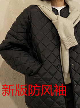 北欧tot何穗同款菱格棉服夹克外套女黑色宽松廓形绗缝棉衣秋冬短