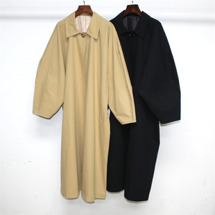 翻领风衣宽松棉混纺外套女 大廓型中长款 2022秋新款 北欧tot蝙蝠袖