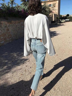 北欧小众tot扭缝不对称牛仔裤 九分显瘦 女宽松百搭高腰直筒裤