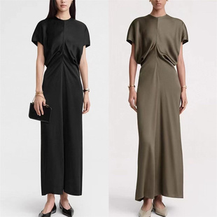 黑色束腰收腰显瘦礼服裙 连衣裙A字长裙夏新款 北欧小众 TOT短袖