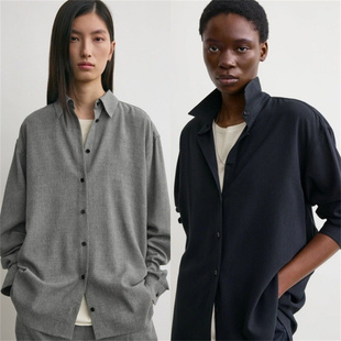 子直筒裤 女上衣休闲裤 简约风 落肩翻领单排扣衬衫 北欧TOT秋冬新款
