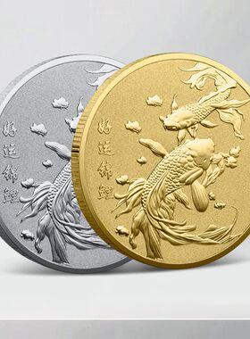 跨境好运锦鲤纪念金币中国风金银招财幸运纪念章送礼贺岁硬币