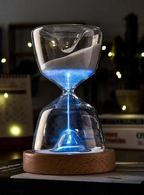厂家直销玻璃沙漏计时器发光遥控15分钟伴睡灯创意摆件沙漏小夜灯