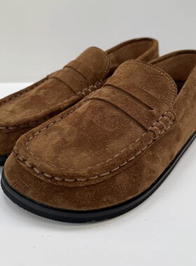 里里定制丨早秋新款复古真皮牛反绒舒适一脚蹬乐福鞋