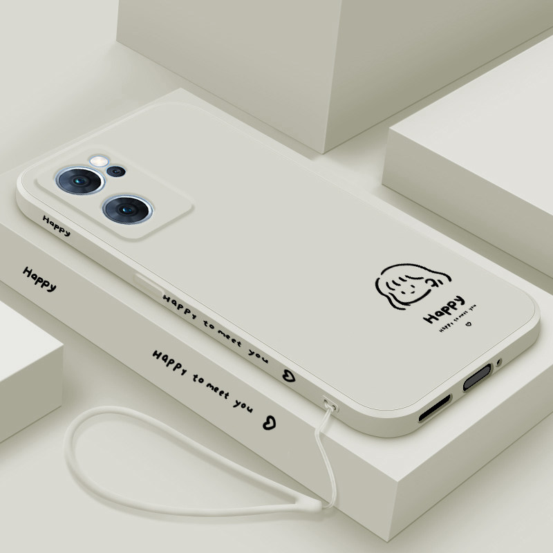 适用opporeno7手机壳新款液态硅胶Reno7Pro保护套简画女孩Rn7SE超薄可爱男女款0pp0个性创意PFDM00潮牌简约