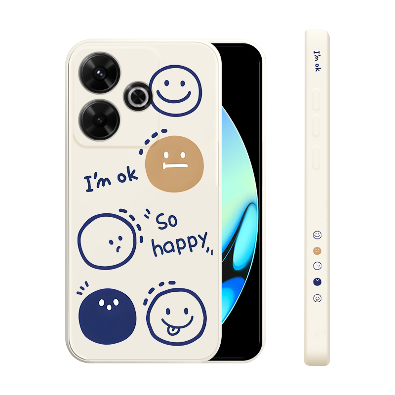 适用红米note13r手机壳新款液态硅胶小米Note13R保护套个性创意男女款noto13r简约五个笑脸Redmi镜头全包防摔