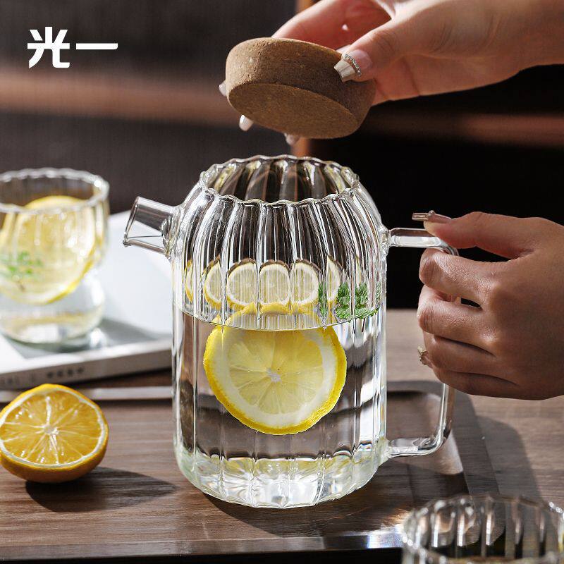 冷水壶玻璃耐高温果汁扎壶高颜值花茶凉水杯套装家用花茶水壶
