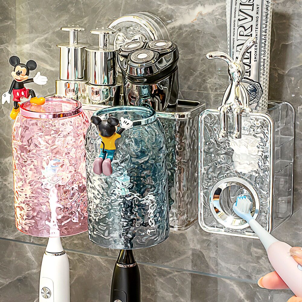 牙刷置物架免打孔壁挂式电动牙刷架子刷牙杯漱口杯牙具套装吸盘
