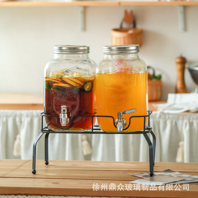 网红玻璃饮料桶多功能冷水壶带龙头果汁冷饮料桶带架子水果茶桶