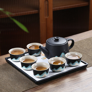 旅行式 黑陶茶具套装 陶瓷泡茶壶家用简约小茶台茶杯办公室会客