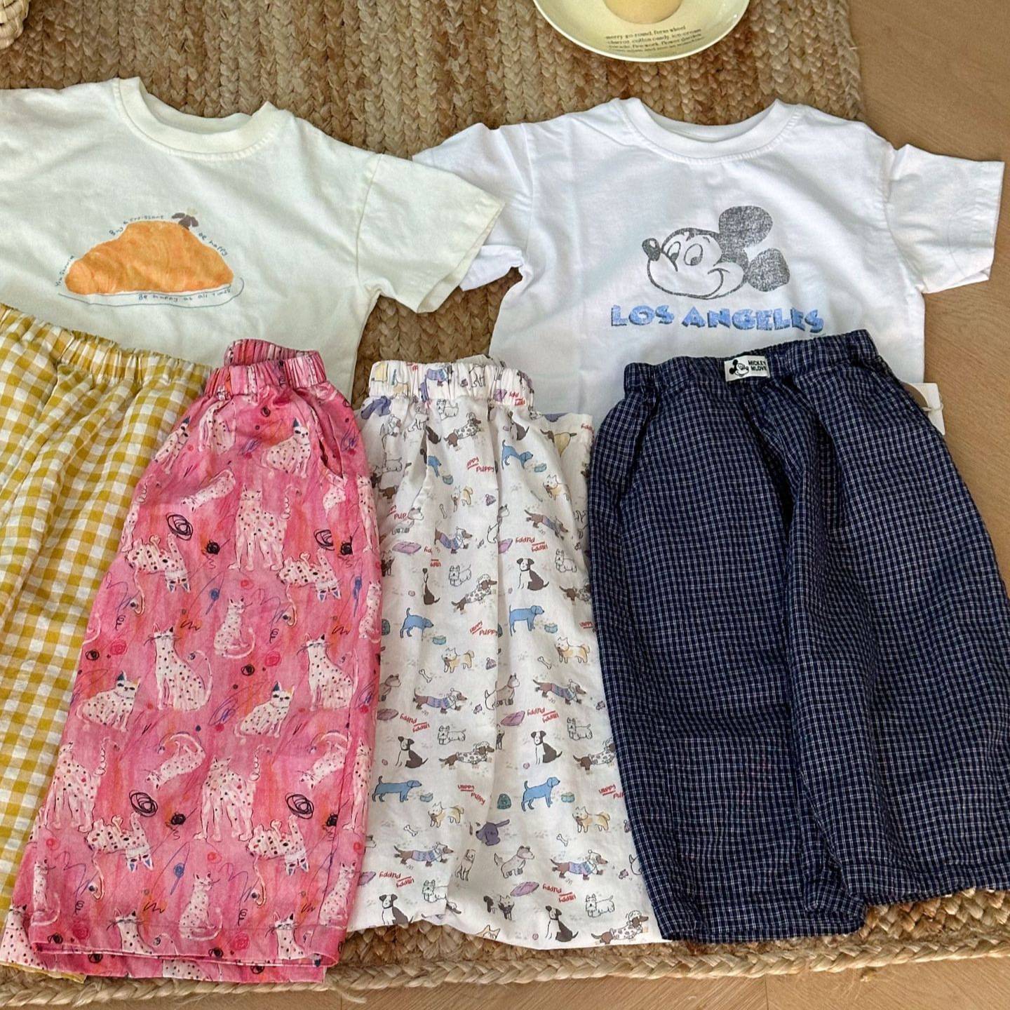 夏季男女儿童防蚊裤亲子卡通阔腿休闲居家遛弯裤中小童宝宝外穿裤