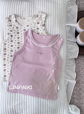 85719女童背心内裤宝宝居家儿童睡衣背心短裤两件装A类棉肤感印花