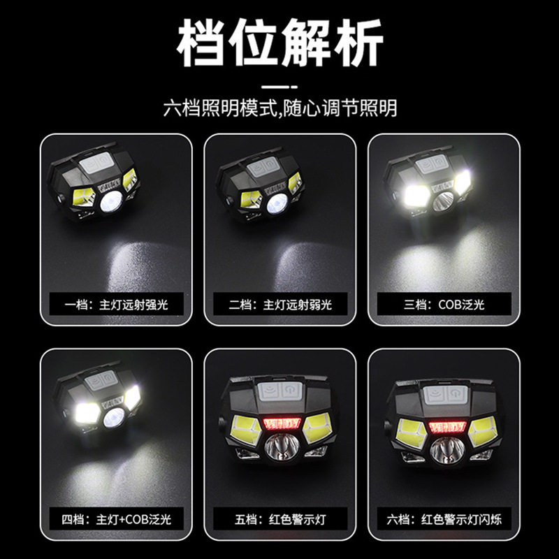 强光户外头灯轻便强续航高流明挥手感应多功能充电头戴灯