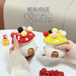 蘑菇水果叉高级感套装家用甜品叉子可爱水果叉子收纳罐筒果叉筒