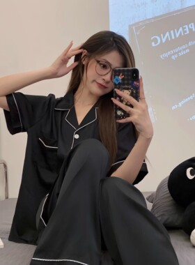 日本GP真冰丝睡衣女夏季薄款短袖长裤高级感丝绸家居服套装可外穿